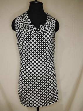 Dana Buchman Black and White Sleeveless Cowl Neck Blouse